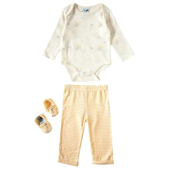 Kit Enxoval 3 Peças Calça Body Pantufa Bebê Suedine Tip Top