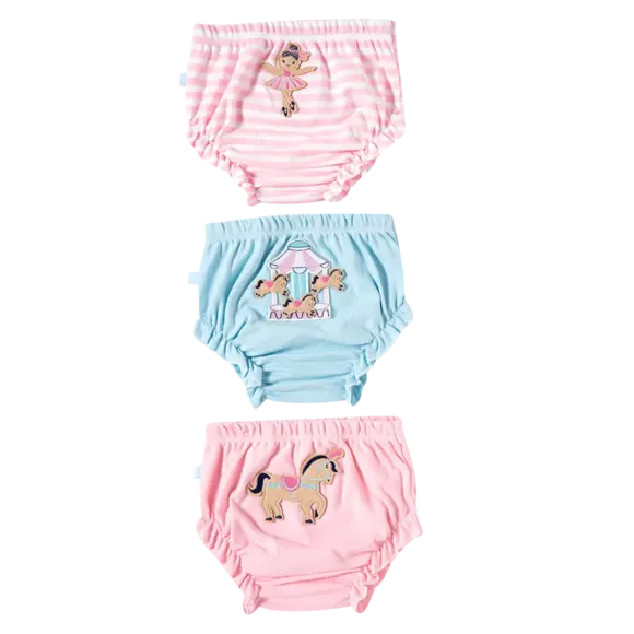 Kit 3 Calcinhas Rosa Bailarina Suedine Bebê Tip Top