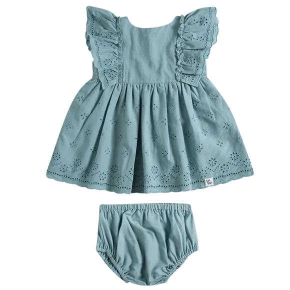 Vestido Manga Curta Blue Chambray Bebê Tip Top