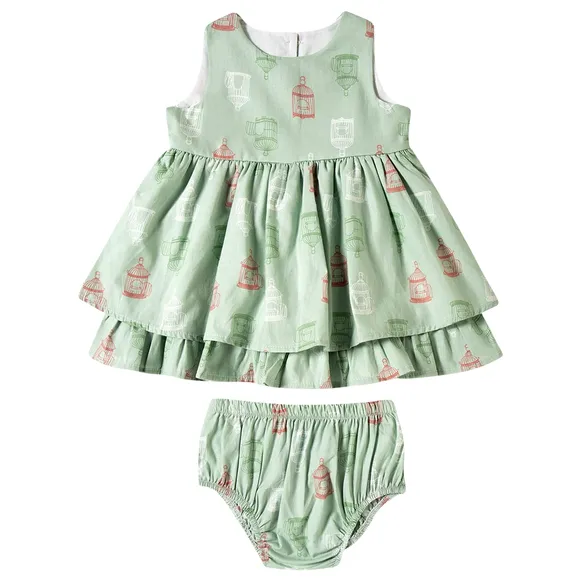 Vestido Manga Curta Verde Tricoline Bebê Tip Top
