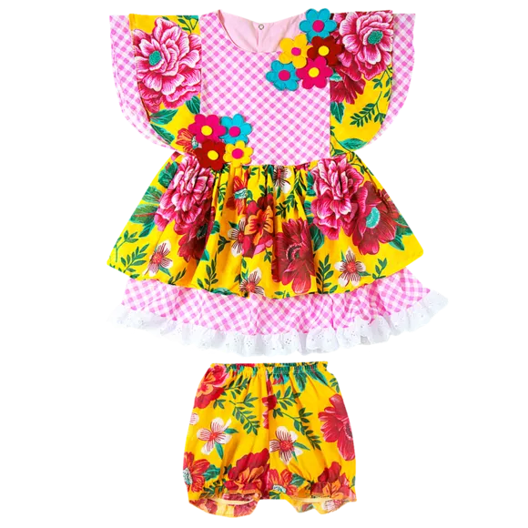 Vestido Festa Junina Com Babados Chita Bebê Tip Top