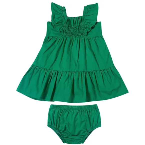 Vestido Verde Festivo Tricoline Bebê Tip Top