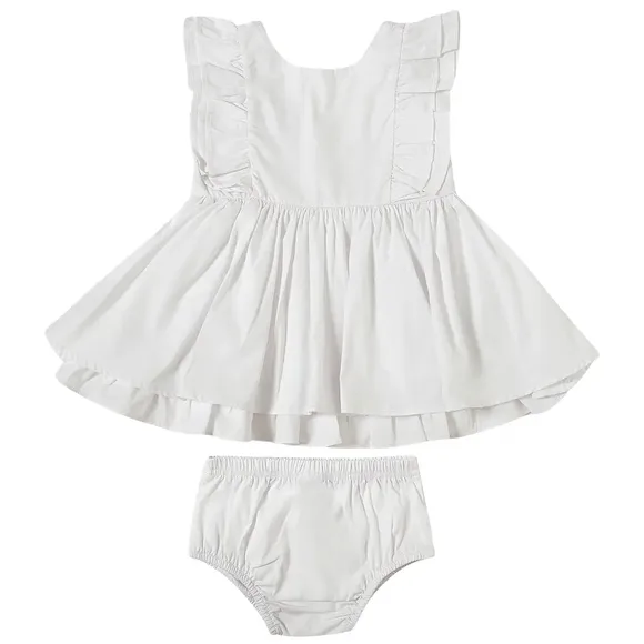 Vestido Manga Curta Batizado Tricoline Bebê Tip Top