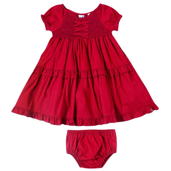 Vestido Vermelho Festivo Tricoline Bebê Tip Top