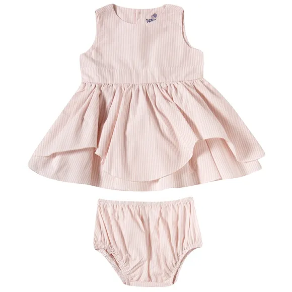 Vestido Sem Manga Bebê Tricoline Fio Tinto Tip Top