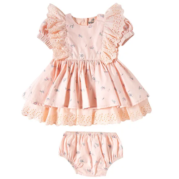 Vestido Manga Curta Bebê Birds Tricoline Tip Top