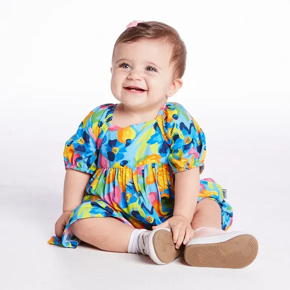 Vestido Manga Curta Bebê Summer Caju Viscose Tip Top