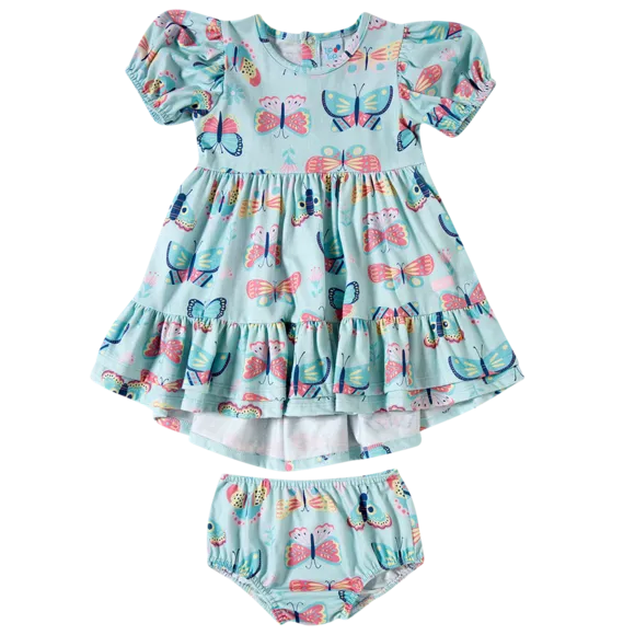 Vestido Manga Curta Com Calcinha Borboletas Meia Malha Bebê Tip Top