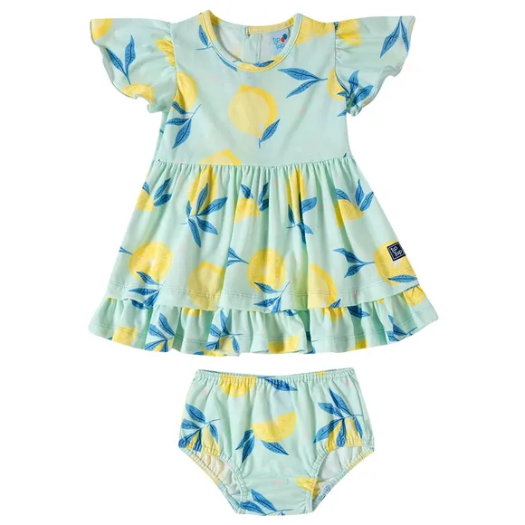 Vestido Manga Curta Lemon Meia Malha Estampada Bebê Tip Top