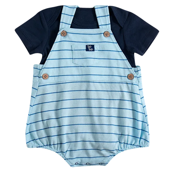 Jardineira Curta Azul Dobby Bebê Tip Top