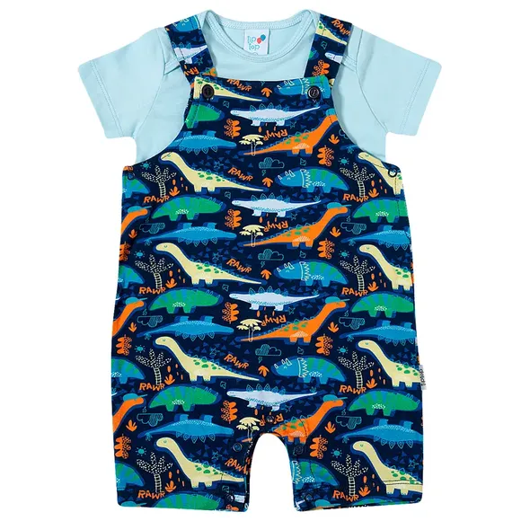 Jardineira Com Body Bebê Dino Viscolycra Tip Top