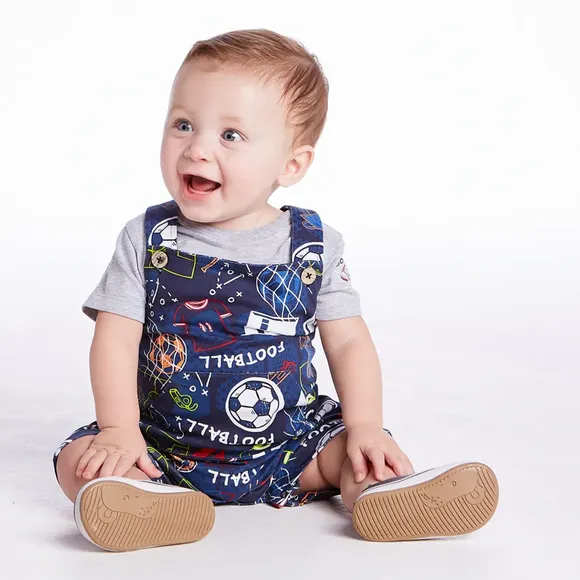 Jardineira Com Body Bebê Football Cotton Tip Top