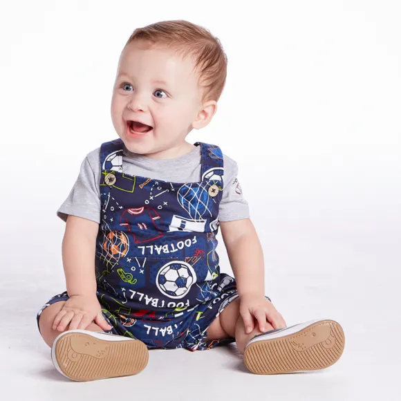 Jardineira Com Body Bebê Football Cotton Tip Top