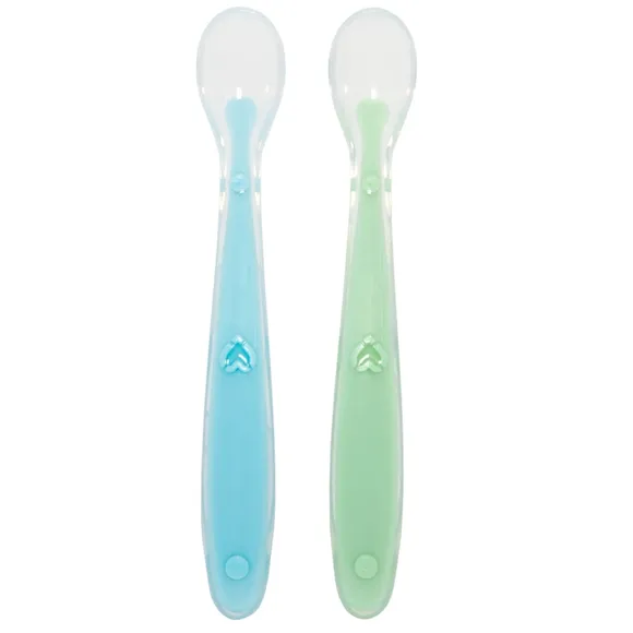 Kit 2 Colheres Silicone Baby Azul E Verde Buba