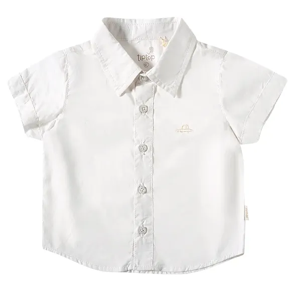 Camisa Manga Curta Bebê Lisa Linho Bordado Tip Top