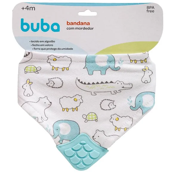 Babador Bandana Com Mordedor Animais Azul Buba