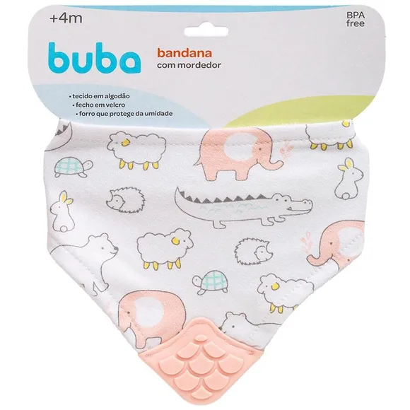 Babador Bandana Com Mordedor Animais Rosa Buba