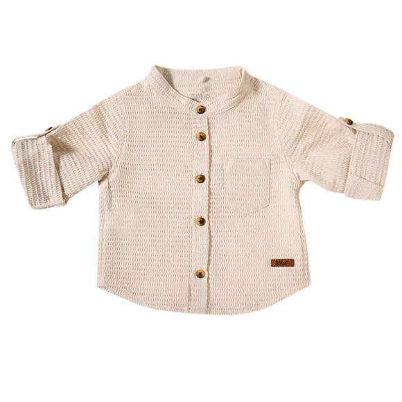 Camisa Batizado Estampa Lisa Manga Longa Waffle Bebê Tip Top