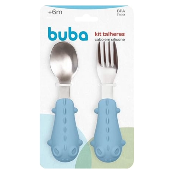 Kit Talheres De Inox Com Cabo De Silicone Azul Buba