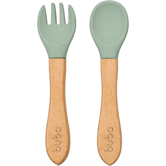 Kit Talheres De Silicone Com Cabo De Bambu Verde Buba