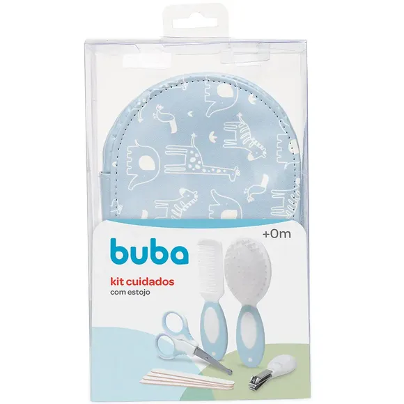 Kit 5 Peças Cuidados Do Bebê Com Estojo Safari Azul Buba
