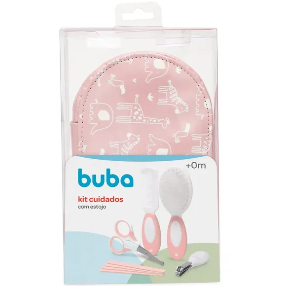 Kit 5 Peças Cuidados Do Bebê Com Estojo Safari Rosa Buba