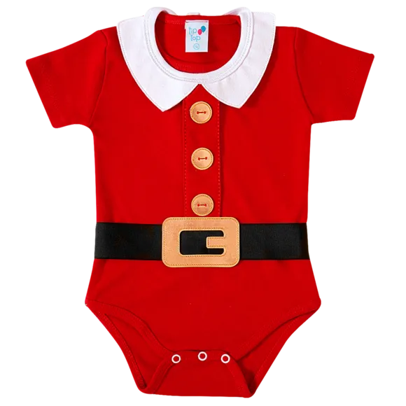 Body De Natal Festivo Papai Noel Suedine Bebê Tip Top
