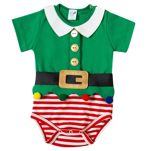 Body Verde Natal Suedine Com Aplique De Pompom Bebê Tip Top