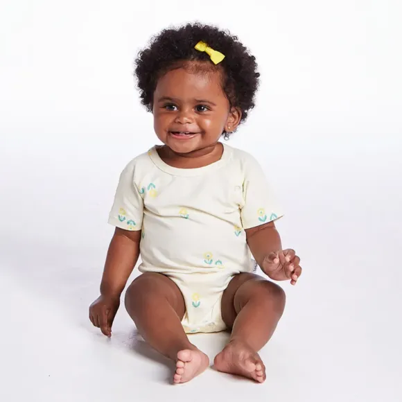 Body Bebê Toque Especial Floral Amarelo Viscolycra Tip Top