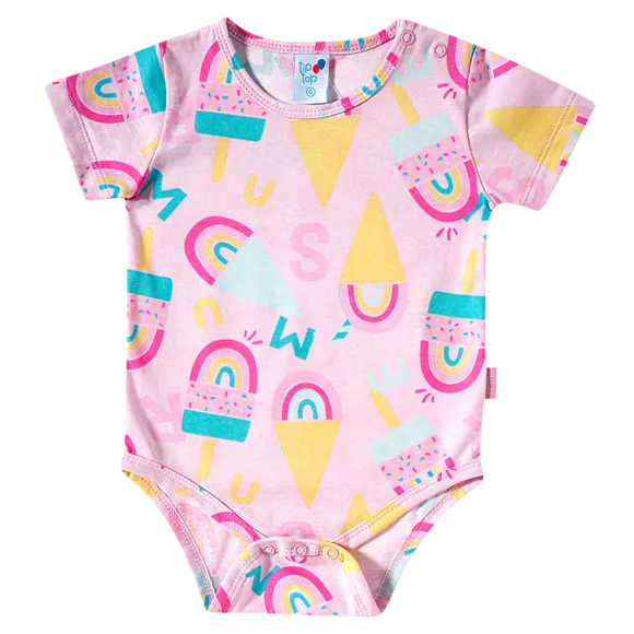 Body Bebê Manga Curta Sorvete Meia Malha Tip Top