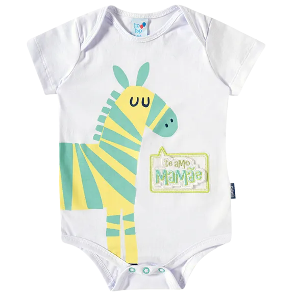 Body Branco Zoo Meia Malha Bebê Tip Top