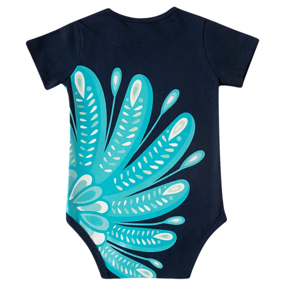 Body Com Estampa De Pavão Blue Meia Malha Bebê Tip Top