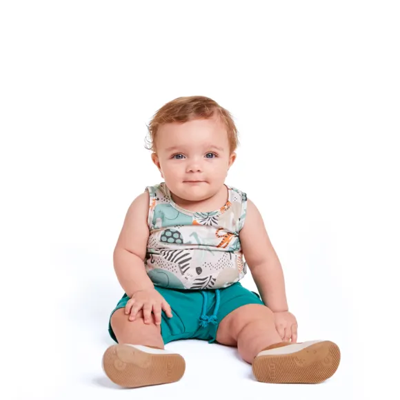 Body Regata Safari Meia Malha Estampada Bebê Tip Top