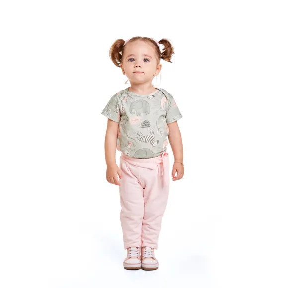 Body Manga Curta Safari Meia Malha Estampada Bebê Tip Top