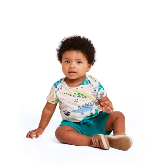 Body Manga Curta Dino Meia Malha Estampada Bebê Tip Top