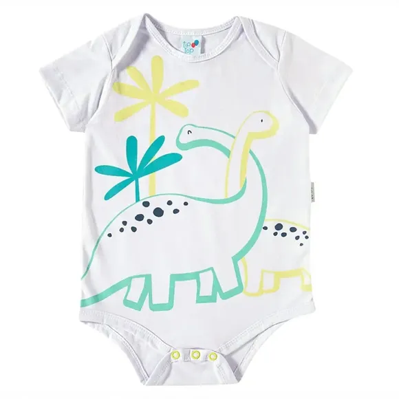 Body Bebê Dino Meia Malha Silk Brilha No Escuro Tip Top