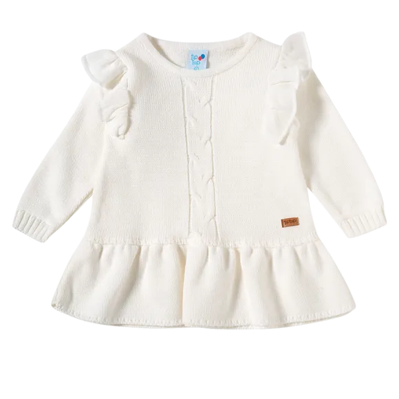 Vestido Manga Longa Batizado Tricot Bebê Tip Top