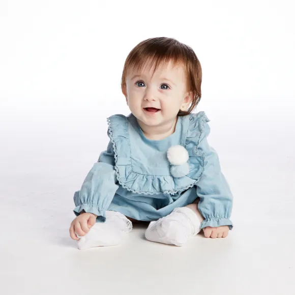 Vestido Manga Longa Bebê Azul Veludo Cotelê Tip Top