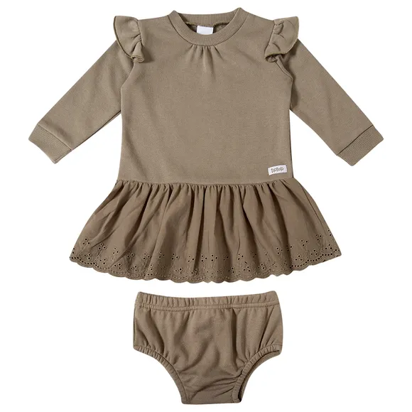 Vestido Manga Longa Verde Escuro Moletinho Bebê Tip Top