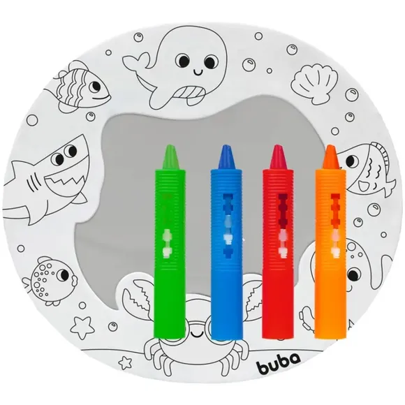 Brinquedo De Banho 4 Peças Pinte E Apague Espelho Com Giz Buba