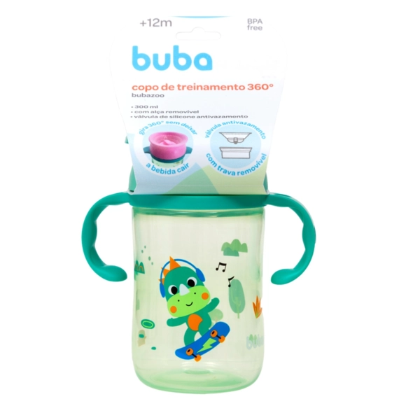 Copo De Treinamento 360 Com Alca 300ml Bubazoo Dino Buba