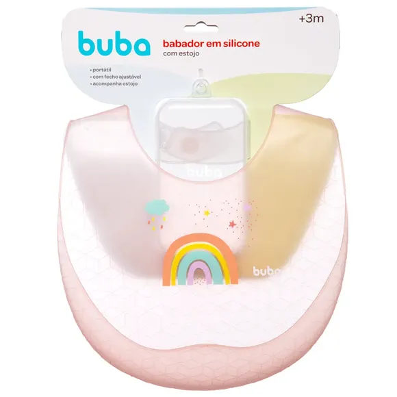 Babador De Silicone Com Pega Migalhas E Estojo Arco Íris Buba