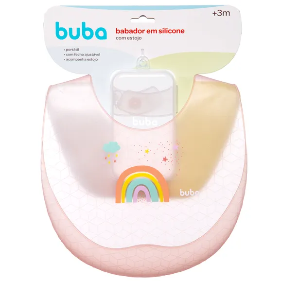 Babador De Silicone Com Pega Migalhas E Estojo Arco Íris Buba