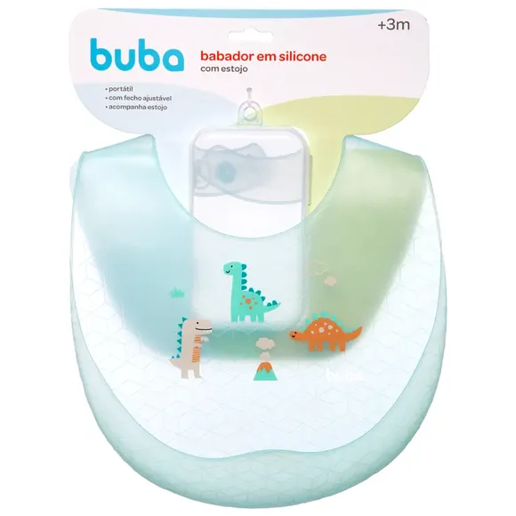Babador De Silicone Com Pega Migalhas E Estojo Dino Buba