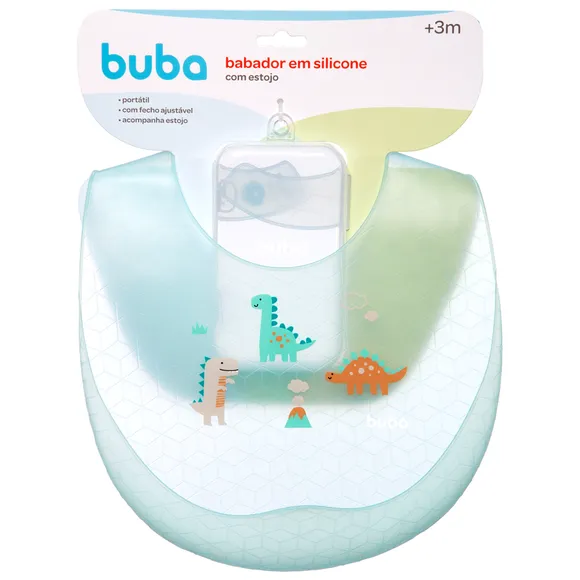 Babador De Silicone Com Pega Migalhas E Estojo Dino Buba