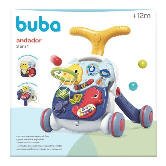 Andador Primeiros Passos 3 Em 1 Colorido Buba