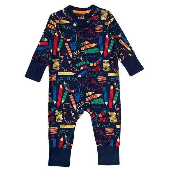 Pijama Macacão Bebê Dino Rabisco Malha Com Elastano Tip Top