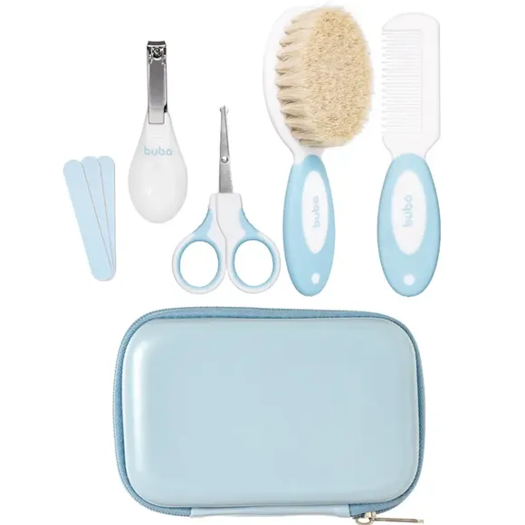 Kit Cuidados Do Bebê Com Estojo 5 Peças Azul Buba