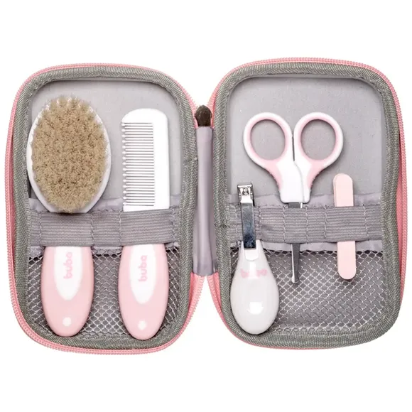 Kit Cuidados Do Bebê Com Estojo 5 Peças Rosa Buba