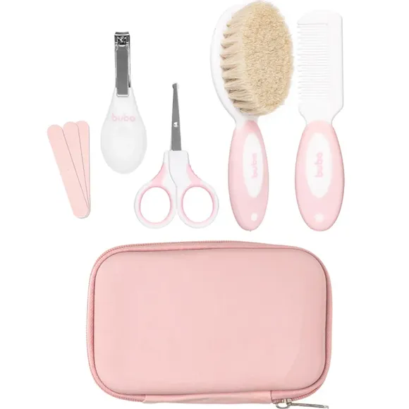 Kit Cuidados Do Bebê Com Estojo 5 Peças Rosa Buba